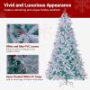 image:imageGoplus 7 FT PreLit Royal Blue Snow Flocked Christmas Tree Artificial Hinged Xmas Tree with 340 LED Lights 900 Branch Tips 3 Modes Timer Remote Metal Base Home Office Holiday DecorationWhite and Blue