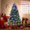 image:imageGoplus 7 FT PreLit Royal Blue Snow Flocked Christmas Tree Artificial Hinged Xmas Tree with 340 LED Lights 900 Branch Tips 3 Modes Timer Remote Metal Base Home Office Holiday DecorationGreen Pine Tree