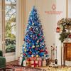 image:imageGoplus 7 FT PreLit Royal Blue Snow Flocked Christmas Tree Artificial Hinged Xmas Tree with 340 LED Lights 900 Branch Tips 3 Modes Timer Remote Metal Base Home Office Holiday DecorationBlue