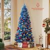 image:imageGoplus 7 FT PreLit Royal Blue Snow Flocked Christmas Tree Artificial Hinged Xmas Tree with 340 LED Lights 900 Branch Tips 3 Modes Timer Remote Metal Base Home Office Holiday DecorationBlue