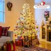 image:imageGoplus 7 FT PreLit Royal Blue Snow Flocked Christmas Tree Artificial Hinged Xmas Tree with 340 LED Lights 900 Branch Tips 3 Modes Timer Remote Metal Base Home Office Holiday DecorationSnowy