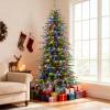 image:imageGoplus 7 FT PreLit Royal Blue Snow Flocked Christmas Tree Artificial Hinged Xmas Tree with 340 LED Lights 900 Branch Tips 3 Modes Timer Remote Metal Base Home Office Holiday DecorationMulticolored With Mixed Tips