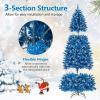 image:imageGoplus 7 FT PreLit Royal Blue Snow Flocked Christmas Tree Artificial Hinged Xmas Tree with 340 LED Lights 900 Branch Tips 3 Modes Timer Remote Metal Base Home Office Holiday DecorationBlue