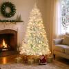 image:imageGoplus 7 FT PreLit Royal Blue Snow Flocked Christmas Tree Artificial Hinged Xmas Tree with 340 LED Lights 900 Branch Tips 3 Modes Timer Remote Metal Base Home Office Holiday DecorationWhite and Blue
