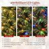 image:imageGoplus 7 FT PreLit Royal Blue Snow Flocked Christmas Tree Artificial Hinged Xmas Tree with 340 LED Lights 900 Branch Tips 3 Modes Timer Remote Metal Base Home Office Holiday DecorationMulticolored With Mixed Tips