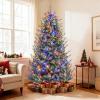 image:imageGoplus 7 FT PreLit Royal Blue Snow Flocked Christmas Tree Artificial Hinged Xmas Tree with 340 LED Lights 900 Branch Tips 3 Modes Timer Remote Metal Base Home Office Holiday DecorationMulticolored With Pine Cones