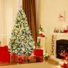 image:imageGoplus 7FT PreLit Snow Flocked Christmas Tree Artificial Hinged Xmas Tree W 450 LED Lights Foldable Metal Stand and 1116 Branch Tips Fake Snow Flocked Tree for Indoor Home Office Party DecorationGreen