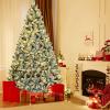 image:imageGoplus 7FT PreLit Snow Flocked Christmas Tree Artificial Hinged Xmas Tree W 450 LED Lights Foldable Metal Stand and 1116 Branch Tips Fake Snow Flocked Tree for Indoor Home Office Party DecorationGreen