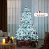 image:imageGoplus 7FT PreLit Snow Flocked Christmas Tree Artificial Hinged Xmas Tree W 450 LED Lights Foldable Metal Stand and 1116 Branch Tips Fake Snow Flocked Tree for Indoor Home Office Party DecorationCool White
