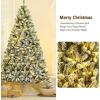 image:imageGoplus 7FT PreLit Snow Flocked Christmas Tree Artificial Hinged Xmas Tree W 450 LED Lights Foldable Metal Stand and 1116 Branch Tips Fake Snow Flocked Tree for Indoor Home Office Party DecorationGreen