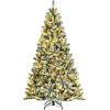 image:imageGoplus 7FT PreLit Snow Flocked Christmas Tree Artificial Hinged Xmas Tree W 450 LED Lights Foldable Metal Stand and 1116 Branch Tips Fake Snow Flocked Tree for Indoor Home Office Party DecorationGreen