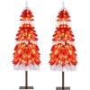image:imageGoplus 4ft Flocked White Christmas Tree for Entrances Prelit Artificial Xmas Tree wWarm White LED Lights Flowers amp White Berries in Black Urn Base Porch Festival Holiday DecorationRedwhitebrown