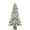 image:imageGoplus 4ft Flocked White Christmas Tree for Entrances Prelit Artificial Xmas Tree wWarm White LED Lights Flowers amp White Berries in Black Urn Base Porch Festival Holiday DecorationSnowy