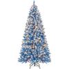 image:imageGoplus 7 FT PreLit Royal Blue Snow Flocked Christmas Tree Artificial Hinged Xmas Tree with 340 LED Lights 900 Branch Tips 3 Modes Timer Remote Metal Base Home Office Holiday DecorationBlue