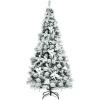 image:imageGoplus 7FT PreLit Snow Flocked Christmas Tree Artificial Hinged Xmas Tree W 450 LED Lights Foldable Metal Stand and 1116 Branch Tips Fake Snow Flocked Tree for Indoor Home Office Party DecorationSnowy