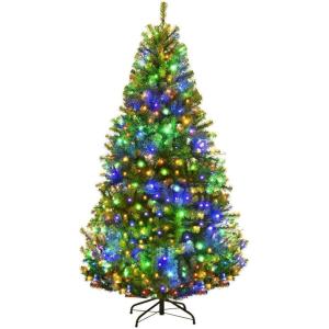 image:imageGoplus 6FT PreLit Artificial Christmas Tree Hinged Spruce Xmas Full Tree with 350 LED Multicolor Lights 11 Lighting Modes 1000 PVC Branch Foldable Base for Indoor Home Office Decoration