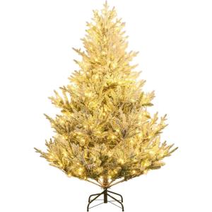 image:imageGoplus 7 FT PreLit Royal Blue Snow Flocked Christmas Tree Artificial Hinged Xmas Tree with 340 LED Lights 900 Branch Tips 3 Modes Timer Remote Metal Base Home Office Holiday DecorationSnowy
