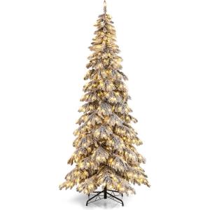 image:imageGoplus 7 FT PreLit Royal Blue Snow Flocked Christmas Tree Artificial Hinged Xmas Tree with 340 LED Lights 900 Branch Tips 3 Modes Timer Remote Metal Base Home Office Holiday DecorationSnowydrooping