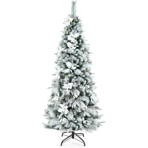 image:imageGoplus 7FT PreLit Snow Flocked Christmas Tree Artificial Hinged Xmas Tree W 450 LED Lights Foldable Metal Stand and 1116 Branch Tips Fake Snow Flocked Tree for Indoor Home Office Party DecorationWhite
