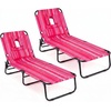 image:imageGoplus Tanning Chair Folding Beach Lounge Chair with Face Hole Removable Pillow Carry Strap Position Adjustable Sunbathing Chair Portable Outside Lounge Chair for Patio Pool 1 RedPink Stripe