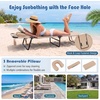 image:imageGoplus Tanning Chair Folding Beach Lounge Chair with Face Hole Removable Pillow Carry Strap Position Adjustable Sunbathing Chair Portable Outside Lounge Chair for Patio Pool 1 RedBeige