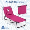 image:imageGoplus Tanning Chair Folding Beach Lounge Chair with Face Hole Removable Pillow Carry Strap Position Adjustable Sunbathing Chair Portable Outside Lounge Chair for Patio Pool 1 RedPink