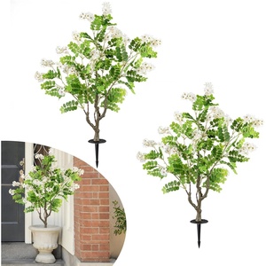 image:imageGoplus 275 Artificial Cypress Topiary Trees Set of 2 Faux Topiary Bushes Shrubs with Ground Spikes Indoor Outdoor SunResistant Fake Evergreen Shrub Plants for Front Porch Patio Home DecorationWhite Flowers