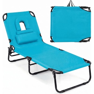 image:imageGoplus Tanning Chair Folding Beach Lounge Chair with Face Hole Removable Pillow Carry Strap Position Adjustable Sunbathing Chair Portable Outside Lounge Chair for Patio Pool 1 RedSky Blue