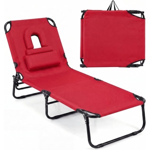 image:imageGoplus Tanning Chair Folding Beach Lounge Chair with Face Hole Removable Pillow Carry Strap Position Adjustable Sunbathing Chair Portable Outside Lounge Chair for Patio Pool 1 RedRed