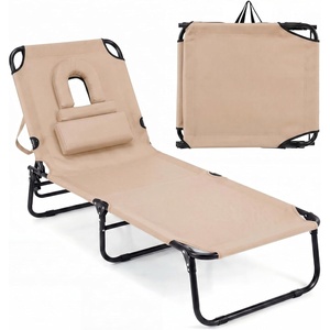 image:imageGoplus Tanning Chair Folding Beach Lounge Chair with Face Hole Removable Pillow Carry Strap Position Adjustable Sunbathing Chair Portable Outside Lounge Chair for Patio Pool 1 RedBeige