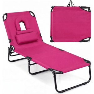 image:imageGoplus Tanning Chair Folding Beach Lounge Chair with Face Hole Removable Pillow Carry Strap Position Adjustable Sunbathing Chair Portable Outside Lounge Chair for Patio Pool 1 RedPink