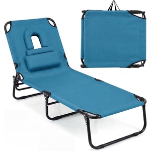 image:imageGoplus Tanning Chair Folding Beach Lounge Chair with Face Hole Removable Pillow Carry Strap Position Adjustable Sunbathing Chair Portable Outside Lounge Chair for Patio Pool 1 RedNavy