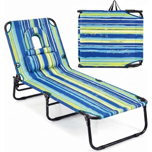 image:imageGoplus Tanning Chair Folding Beach Lounge Chair with Face Hole Removable Pillow Carry Strap Position Adjustable Sunbathing Chair Portable Outside Lounge Chair for Patio Pool 1 RedBlue Stripe