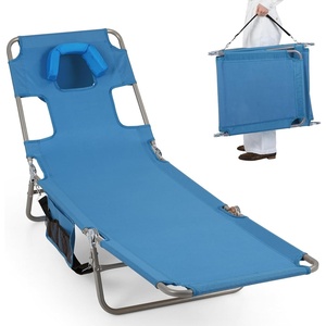 image:imageGoplus Tanning Chair Portable Lightweight 105LBS Beach Lounger with Face Arm Holes Adjustable 5Position 330LBS Capacity Side Pocket Removable Cushions Portable Sunbathing Chair for PoolBlue