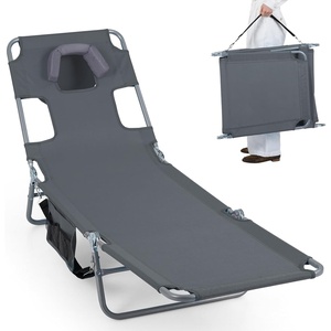 image:imageGoplus Tanning Chair Portable Lightweight 105LBS Beach Lounger with Face Arm Holes Adjustable 5Position 330LBS Capacity Side Pocket Removable Cushions Portable Sunbathing Chair for PoolGrey