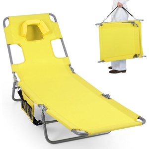 image:imageGoplus Tanning Chair Portable Lightweight 105LBS Beach Lounger with Face Arm Holes Adjustable 5Position 330LBS Capacity Side Pocket Removable Cushions Portable Sunbathing Chair for PoolYellow