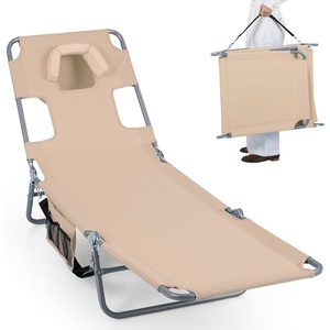 image:imageGoplus Tanning Chair Portable Lightweight 105LBS Beach Lounger with Face Arm Holes Adjustable 5Position 330LBS Capacity Side Pocket Removable Cushions Portable Sunbathing Chair for PoolBiege