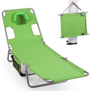 image:imageGoplus Tanning Chair Portable Lightweight 105LBS Beach Lounger with Face Arm Holes Adjustable 5Position 330LBS Capacity Side Pocket Removable Cushions Portable Sunbathing Chair for PoolGreen