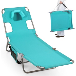image:imageGoplus Tanning Chair Portable Lightweight 105LBS Beach Lounger with Face Arm Holes Adjustable 5Position 330LBS Capacity Side Pocket Removable Cushions Portable Sunbathing Chair for PoolMint Green