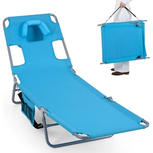 image:imageGoplus Tanning Chair Portable Lightweight 105LBS Beach Lounger with Face Arm Holes Adjustable 5Position 330LBS Capacity Side Pocket Removable Cushions Portable Sunbathing Chair for PoolLight Blue