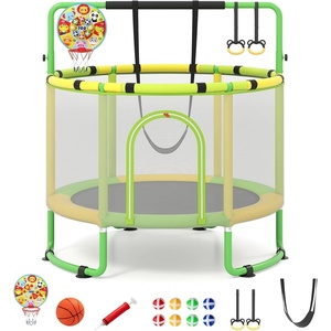 image:imageGoplus Trampoline for Kids with Enclosure 6in1 Indoor Outdoor Toddler Trampoline with Adjustable Gymnastics Bar Swing Basketball Hoop and Toys Birthday Gifts for Boys Girls Age 3Green
