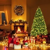 image:imageGoplus 7ft Prelit Christmas Tree Artificial Hinged Spruce Xmas Full Tree with 300 LED Lights 1096 PVC Tips Folding Metal Stand for Home Office Party Decoration7 FT