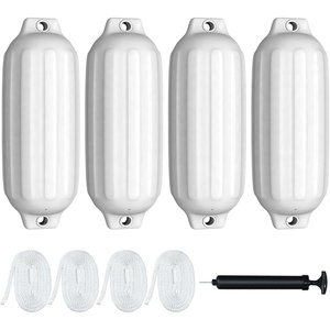 image:imageGoplus 4 Pack Marine Boat Fenders 23 X 65 27 X 85 Ribbed Twin Eyes Boat Fender with 4 Ropes amp 1 Air Pump Various Sizes amp Colors Vinyl Inflatable Boat Bumpers for Docking Pontoon BoatsWhite