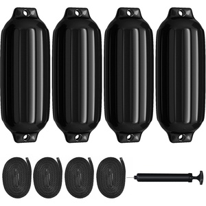 image:imageGoplus 4 Pack Marine Boat Fenders 23 X 65 27 X 85 Ribbed Twin Eyes Boat Fender with 4 Ropes amp 1 Air Pump Various Sizes amp Colors Vinyl Inflatable Boat Bumpers for Docking Pontoon BoatsBlack