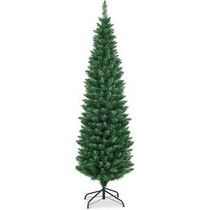 image:imageGoplus 6ft Pencil Christmas Tree Unlit Artificial Slim Xmas Tree with PVC Branch Tips Foldable Sturdy Metal Stand for Home Office School Shop Decoration6ft
