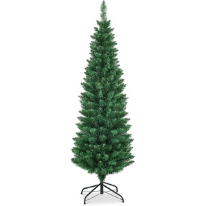 image:imageGoplus 6ft Pencil Christmas Tree Unlit Artificial Slim Xmas Tree with PVC Branch Tips Foldable Sturdy Metal Stand for Home Office School Shop Decoration5 FT