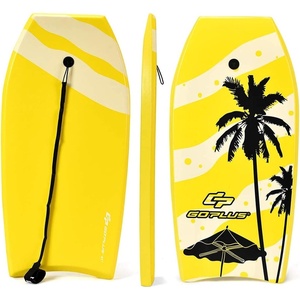 image:imageGoplus 413733 Lightweight Body Board for Beach Surf Board with EPS Core XPE Deck HDPE Slick Bottom Wrist Leash Bodyboard for Kids Adults SurfingYellow Coconut Palm