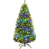 image:imageGoplus 4FT PreLit Artificial Christmas Tree Hinged Spruce Xmas Full Tree with 100 LED Multicolor Lights 11 Lighting Modes 300 PVC Branch Foldable Base for Indoor Home Office Decoration