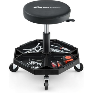 image:imageGoplus Rolling Garage Stool 1622 Adjustable Mechanic Stool with Universal Wheels Removable Magnetic Tool Tray 2 Thick Padded Cushion 330LBS Capacity Roller Creeper Seat Shop ChairBlack