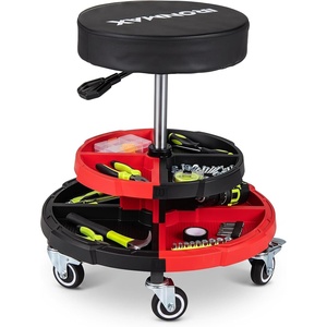 image:imageGoplus Rolling Garage Stool 1622 Adjustable Mechanic Stool with Universal Wheels Removable Magnetic Tool Tray 2 Thick Padded Cushion 330LBS Capacity Roller Creeper Seat Shop ChairRed